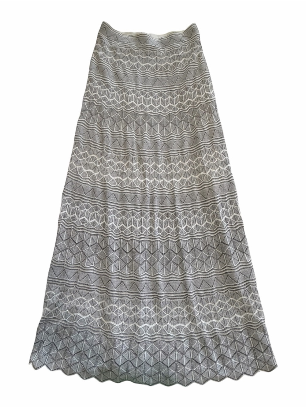 D. Exterior Gray Patterned Maxi Skirt